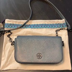 Tory Burch Grey Should Bag with metal chain strap